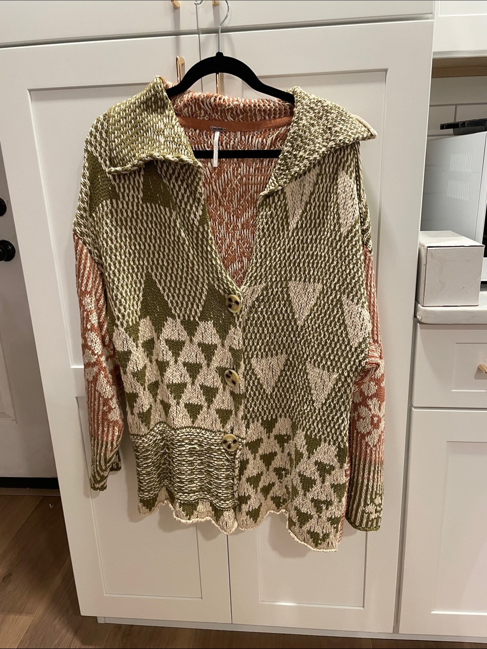 Free People Tate Cardigan - Olive Green & Coral